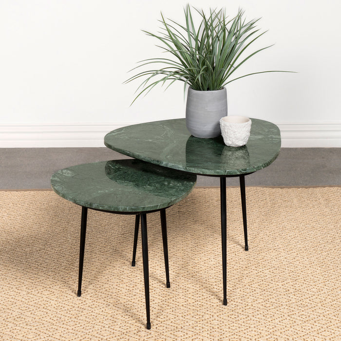 Tobias 2-piece Triangular Marble Top Nesting Table Green and Black image