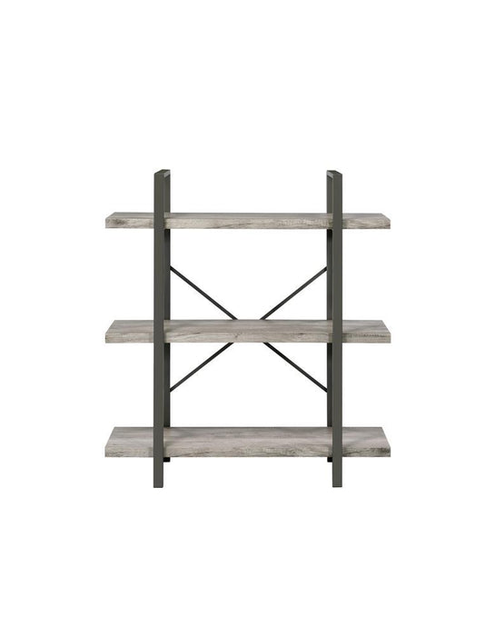 Cole 3-Shelf Bookcase Grey Driftwood and Gunmetal