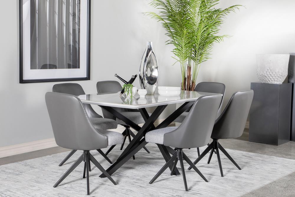 Paulita Rectangular Dining Table White and Gunmetal