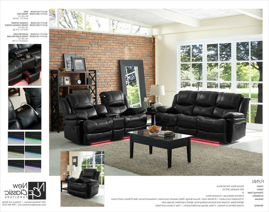 New Classic Flynn Console Loveseat (Lights) in Premier Black