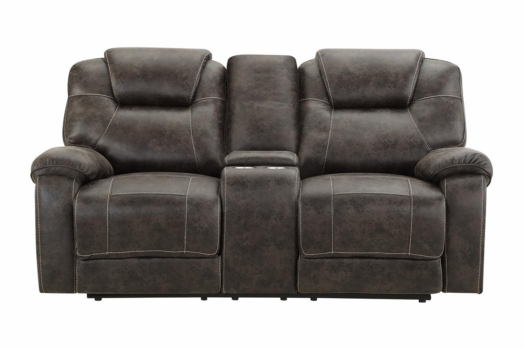 New Classic Furniture Anton Dual Recliner Console Loveseat in Chocolate